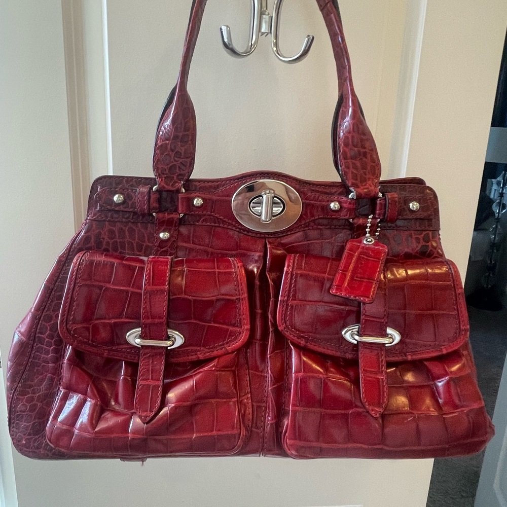 Rare Coach Limited Edition Red Croc Embossed Leather XL Ella